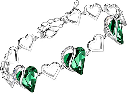 Leafael Festa della Mamma Bracciale Donna Cuore Infinity Love con Pietra dei Desideri e Cristalli Portafortuna Gioiello Anallergico Argento o Oro Rosa con Scatola Regalo Estensore Catena 7+2 Pollici