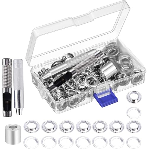 Kit de Grommets Eyelets Outils ZKSM Ensembles Oeillets,100 Oeillets (diamètre intérieur de 11 mm)Trousse à œillets pour bâche, bagages, cuir, carnet de motifs, étiquette, chaussures …