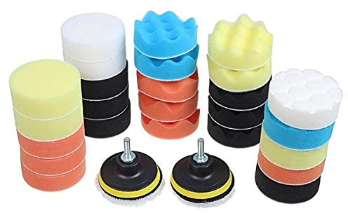 Esponja Pulir para Coche, Almohadillas de Pulido,Adaptador de Taladro y Almohadillas de Cera de Lana,31 pcs Especial-80 mm/3 Inch