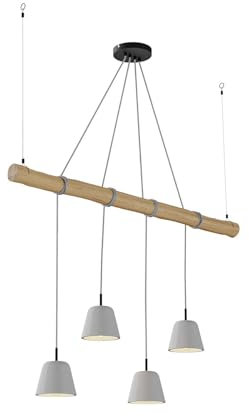 Lucande Beton Pendelleuchte 'Asta' (Skandinavisch) aus Beton, Holz (4 flammig, E14) - Deckenlampe, Esstischlampe, Hängelampe, Hängeleuchte, Wohnzimmerleuchte