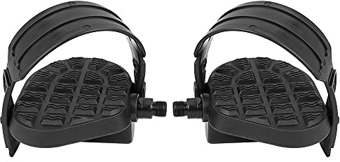 X AUTOHAUX Pair Road Mountain Bike Exercise Bicycle Pedals 9/16'' Spindle Platform Non Slip with Belts Strap Lightweight Flat Pedal