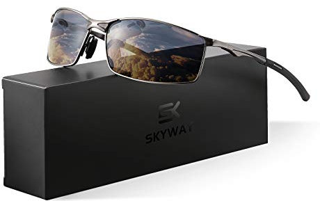 SKYWAY Herren Sonnenbrille Polarisiert für Outdoor-Sportarten, Metallrahmen Radsportbrille Fahrradbrille UV400 Schutz, Blendschutz, Reduzieren Augenbelastung, Pistolen Sonnenbrille