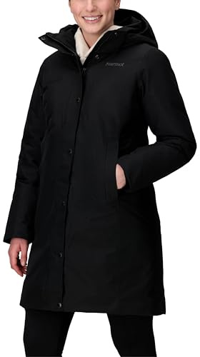 Marmot Wm's Chelsea Coat, Lätt dunjacka, vattentät dunparkas, varm vinterrock, regntät vinterjacka, vindtät funktionsjacka, outdoorjacka med huva, Kvinnor, Black, XS