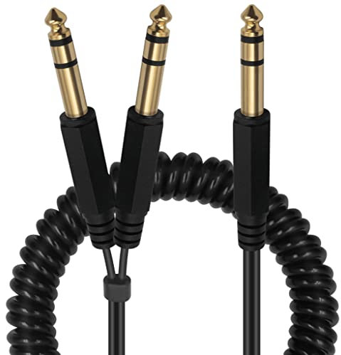 Duttek 6.35mm Y Splitter Cable, 6.35mm Guitar Cable, 6.35mm (1/4) TRS Stereo Jack Male to Dual 6.35mm Jack Male Spring Audio Cable for Electric Guitar, Bass, Amplifiers, Keyboard, Effector 80cm