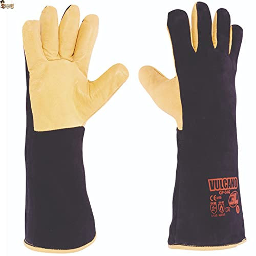 BricoLoco.com Guantes trabajo soldador. Soldadura profesional. Soldar eléctrica hilo, TIG, electrodo. Largo 400 mm. Cuero serraje y piel flor. Forrados y cómodos. 1 Par Talla 9. (1)