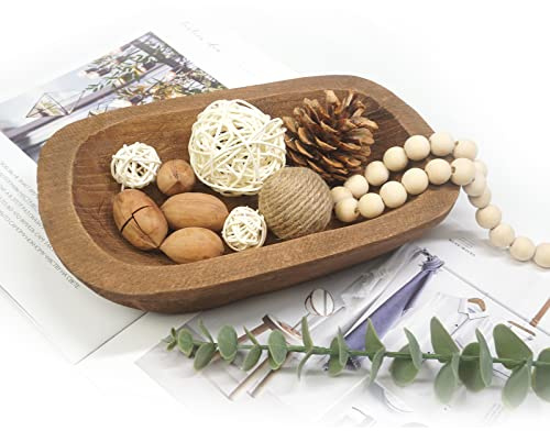 S-SNAIL-OO Decorative Bowl Vintage Wooden Dough Bowls Hand Carved, Farmhouse Country, Restaurant, Cafe Decoration, Place Bread, Fruit, Aromatherapy. (10x6x2in)