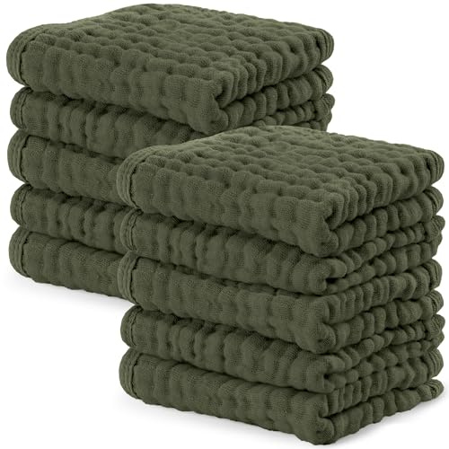 Bekväma ungar, muslindukar för babypaket med 10 – mjuk 6-lagers bomull för delikat hud – 25 x 25 cm stor storlek – absorberande, hållbar, skonsam tvättduk för nyfödda och småbarn – Kelp