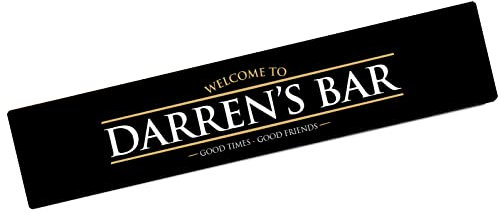Personalised Small Bar Runner Mat - Black gold printed home bar mat L735