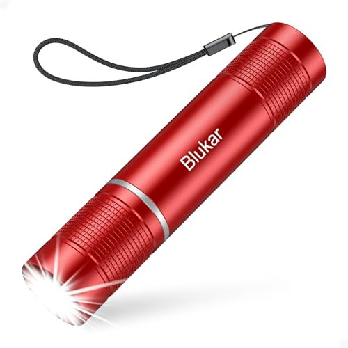Blukar LED Torch Rechargeable, 2000L Super Bright Adjustable Focus Flashlight,4 Lighting Modes,Long Battery Life,Waterproof Pocket Size Torch for Power Cuts, Emergency, Camping, Hiking, Outdoor-Red