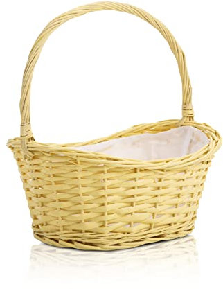 Wicker Wedding Flower Girls Basket Easter Egg Hunting Basket Toy Shopping Gift Pink Yellow Blue Grey (Yellow)