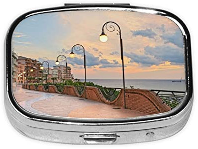 ortona City Pillendose mit 2 Fächern, tragbar, Metall, Medizin-Organizer für Tasche oder Geldbörse, dekorative Pillendose, einzigartiges Geschenk