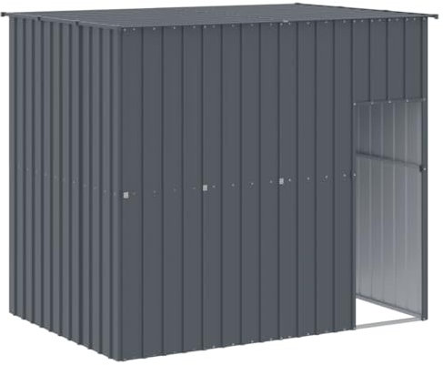 vidaXL Caseta para Perros, Perrera con Tejado Puerta, Casa para Animales, Jaula para Jardín Patio, Acero Galvanizado Gris 214x153x181 cm