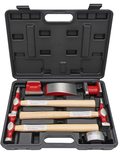 PASBAS 7 Piece Auto Body Repair Kit，Hammer and Dolly Tools with Carbon Steel on Wood Handles,Performance Heavy Duty Dollies Set,Roller Fixer Dent Remover Tool.