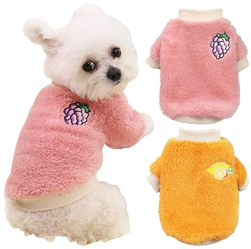 Yaopelky 2PCS Small Dog Jumpers Fleece Warm Puppy Sweater Chihuahua Jumper Fall Winter Dog Sweaters Dog Clothes for Small Medium Dogs and Cats