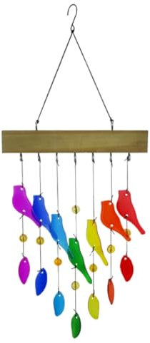 Wernfale Carillons Faits à la Main en Verre de Cristal et en Bois Flotté, Carillons Éoliens en Verre Sablé et en Bois Fabriqués à la Main, Carillons Éoliens d'oiseaux Durables et Faciles à Installer