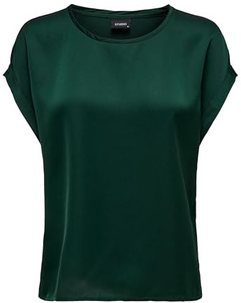 ONLY Haut de Soie Brillant pour Femmes - Top en Satin à Manches Courtes - Blouse Brillante, Couleurs:Vert-4, Taille:M