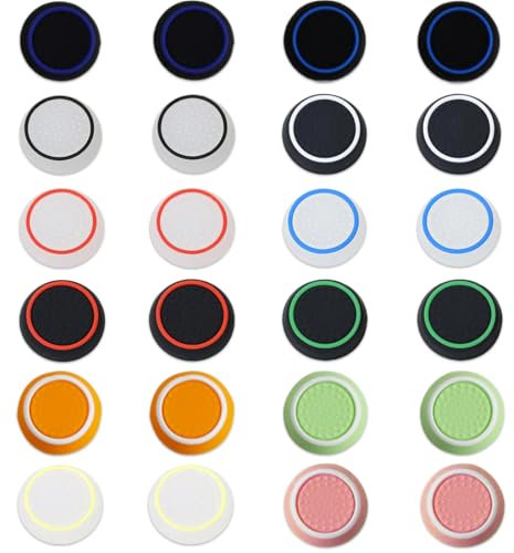 HQRKOTM 24 Stück Joystick Kappen PS5 Controller Sticks Grips,Silikon Thumbsticks Grips Caps,PS4 PS5 Controller Zubehör für Xbox One Series,Joystick-Schutz Aufsätze,Daumengriffkappen (Mehrere Farben)