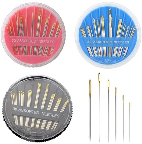 SLEEKEE 90 Piezas Agujas De Coser A Mano, Agujas De Coser A Mano con Mango Dorado, Agujas De Coser Empaquetadas, Agujas De Bordar En Diferentes Tamaños, Juego De Agujas De Coser para El Hogar
