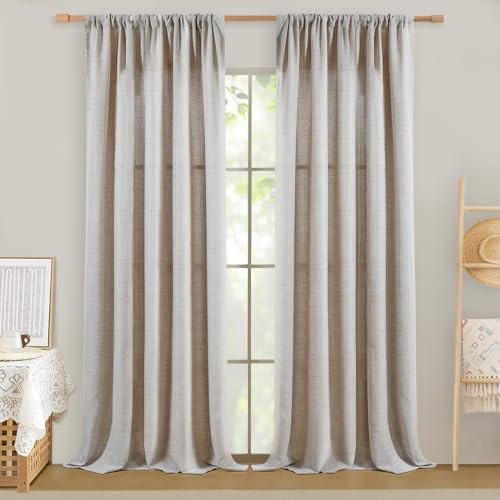 Softalker Leinen Gardinen Kurz modern Vorhänge 160 cm Hoch Vorhang Leinenoptik Gardine für Gardinenstange Fertiggardinen für Schlafzimmer Kinderzimmer Tür,Küchengardinen 140 cm Breit,2er Set,Natur