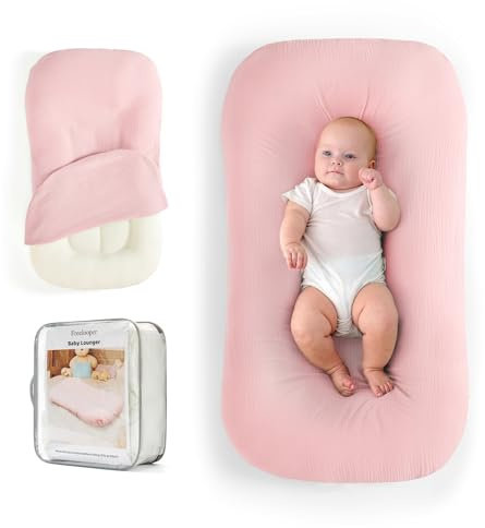 Freelooper Baby Lounger, Suitable for Newborns 0-24 Months, Infant Lounger for Home and Travel, Soft Cotton and Breathable, Nest Lounger, Newborn Babies Essentials Gifts（Lovely Pink）