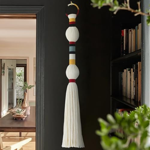 IOWER Macrame Wall Hanging Decorative Balls Colorful Knot Tassel Hanging Fiber Yarn Art Handmade Boho Wall Decor for Living Room Bedroom Nursery or Apartment 27 L x 2.3 W