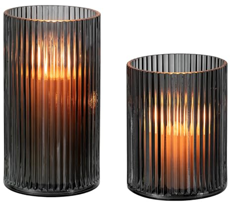 Glasseam Verstärktes Windlicht Glas Kerzengläser: 2er Set Schwarz Kerzenglas Kerzenhalter Stumpenkerzen für Tischdeko Glaszylinder für Kerzen Modern Vase Windlicht Outdoor für Deko Wohnzimmer