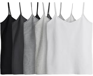 THE SET - Débardeur Femme en Coton à Fines Bretelles - Noir et Blanc (Lot de 5) Black/Grey/Stripe/Light Grey Marl/White M