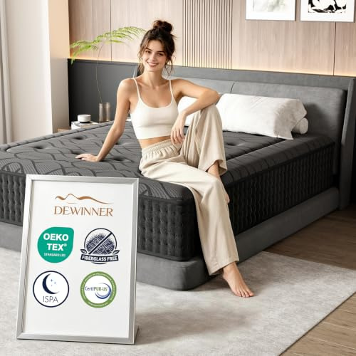 DEWINNER Matelas 160x200x28cm, Matelas Hybride à Ressorts Ensachés | Soutien Mousse à mémoire de Forme, Fermeté Moyenne, 7 Zones de Confort, Soutien Parfait, Bords Renforcés, Certifié Oeko-Tex