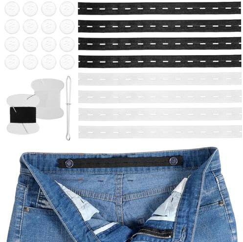 8 extensiones de botones elásticos, extensión ajustable para pantalones para hombre, incluye herramientas de costura, extensión de botones para hombre y mujer, extensión elástica para pantalones