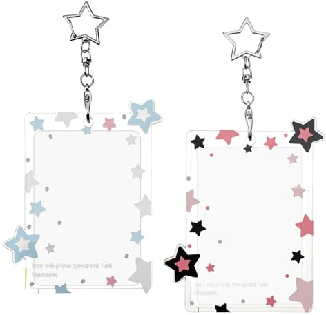 VelvetGlow 2 Pcs Porte-clés porte-photo étoilé, étui à carte portable avec coque rigide, joli porte-photo acrylique pour cartes de concert de 2,75 pouces