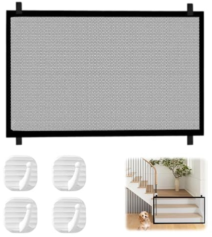 Mesh Stair Gate, 110x72cm Retractable Baby Gate, Stair Gates for Baby and Pets, Adjustable and Extendable Dog Gate, Safety Gate for Smooth Surfaces, Easy Installation Without Drilling