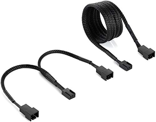 Poppstar 3-poliges Lüfterkabel Set (15 cm Y-kabel (1 x Anschluss naar 3-polig / 2-poliger Anschluss (m/v) + 90 cm Verlengkabel) Aansluiting van Processor & Fans op Moederbord