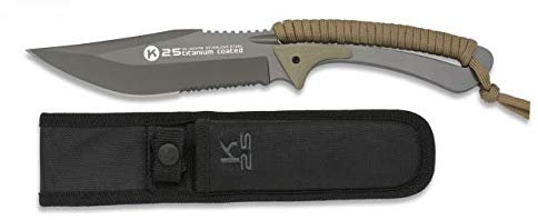 Cuchillo encordado K25 Coyote Total 25 para Caza, Pesca, Camping, Outdoor, Supervivencia y Bushcraft K25 32378 + Portabotellas de regalo