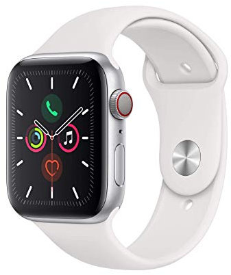 Apple Watch Series 5 (GPS + Cellulaire, 44MM) - Boîtier En Aluminium Argent Avec Bracelet Sport Blanc (Reconditionné)