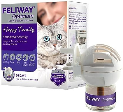 FELIWAY Optimum 30 Day Cat Calming Odourless Plug In Pheromone Diffuser Starter Kit, 48ml - Helps Solve Signs of Stress in Cats & Kittens, Veterinary Recommended, Drug-free, Clinically Proven
