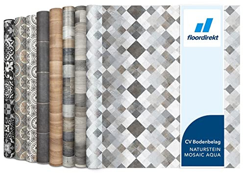 Revestimiento de suelo CV antideslizante con aspecto de azulejos, PVC resistente a la abrasión, diseño superior (200 x 100 cm, Toscana Aqua)