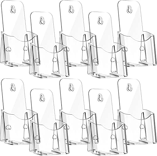 10 Pieces Acrylic Brochure Holder Stand Pamphlet Holder 4 x 7.9 Inches Clear Literature Display Rack Plastic Flyer Display Stand for Vendors, Brochure, Trifold, Magazine, Pamphlet, Booklets, Menu