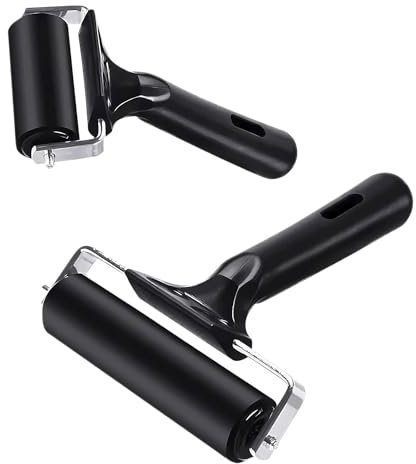 RYAN 2 Stücke Gummiwalze Farbwalze mit Griff Leimwalze Gummi Andrückrolle Malerwalze Linolplatten Gel Druckplatte Roller Schwarz für Tintenfarbblock Blockdruck Stempeln Drucken Tapeten (6cm,10cm)