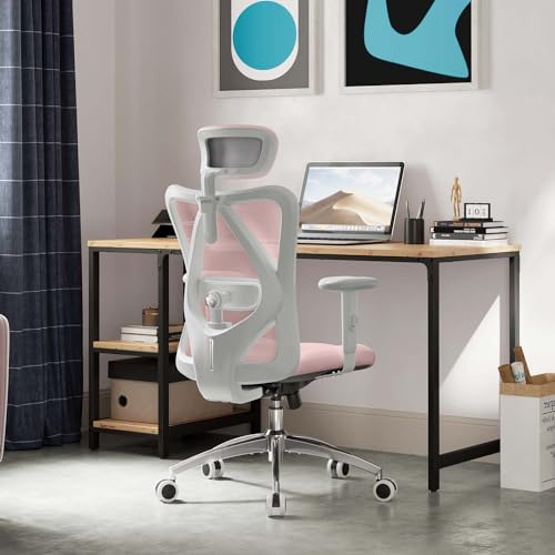 SIHOO M18 Ergonomic Office Chair, Computer Desk Chair with Adjustable Headrest and Lumbar Support, High Back Executive Swivel Chair for Home Office (Morandi Pink)
