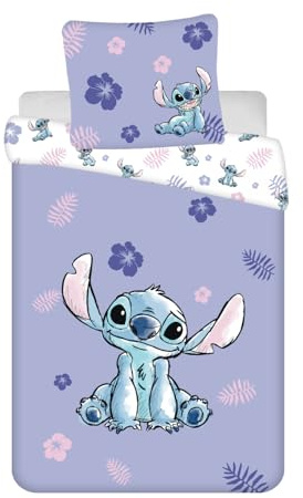 Jerry Fabrics Lilo and Stitch - Biancheria da letto double-face, copripiumino 160 x 200 cm e federa 70 x 80 cm, 100% cotone