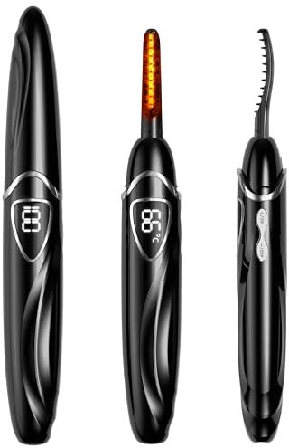 EYECURL Heated Eyelash Curler, S600 Heated Lash Curler, Accurate Temperature Control Electric Eyelash Curler Heated Curlers - Intelligent Power Off, Natural Long Lasting Makeup - Black Ink/Silver