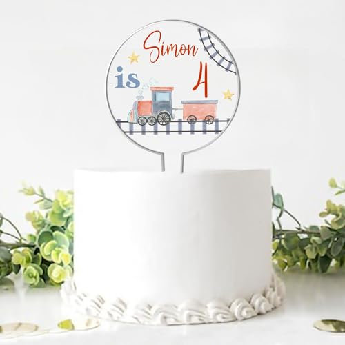 Personalised Train Birthday Cake Topper – Custom Name & Age – Acrylic Cake Decoration for Kids Party – Colourful Celebration Cake Accessory – Bright Fun Cake Decor for Children’s Birthday (Train)