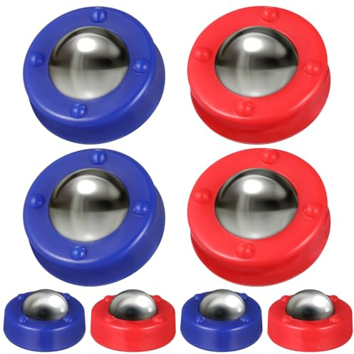 Abaodam 16 Pcs Mini Tabletop Curling Pucks, Replacement Shuffleboard Rollers (8 Blue & 8 Red), Spare Parts with Steel Ball Bearings for Indoor Pub Games, Family Night & Travel