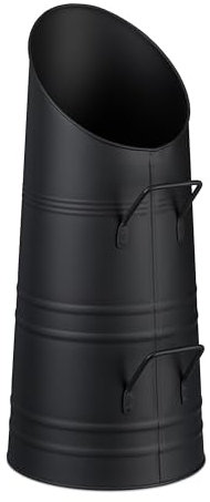 Relaxdays Contenitore Porta Carbone da Camino, Secchio per Pellet Caminetto, Secchiello Portacenere da 9 L, Ferro, Nero