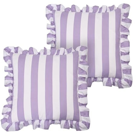 OHS Cushion Covers 45 x 45cm, Super Soft Cosy Decorative Striped Pattern Throw Pillow Covers with Frill Edges 2 Pack Sofa Cushion Cover For Livingroom & Bed, Lilac