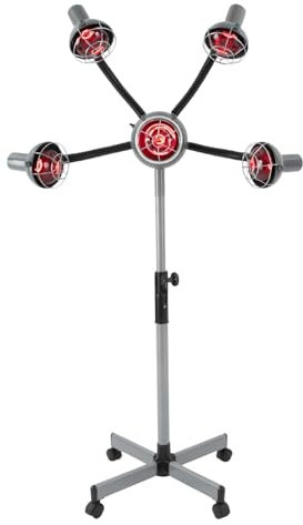 ZENGRICE Lampada di calore a infrarossi a 5 teste, lampada a calore per capelli, regolazione dell'altezza, permanente, lampada di calore con supporto, lampada a luce rossa, fori di dissipazione del