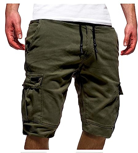 Pantalones Cortos Hombre Verano Casual Moda Bermudas Cargo Shorts con 4 Bolsillos Casual Original Color sólido Ajuste Vintage Pantalón Trabajo con Cordón Ajustable Running Correr Playa