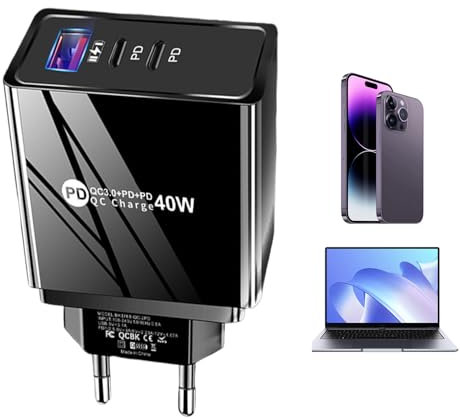 Tecnologia di ricarica rapida 3.0, adattatore per presa elettrica da 40 W, con 3 porte USB-A e accessori di ricarica per da crociera