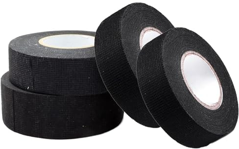 FAYAHAR 4 Pièces Ruban Adhésif en Tissu, 19mm x 15m Ruban Adhésif Isolant de Câbles, ÉLectrique Bande, Résistant à la Chaleur Rubans, pour Ménage Voiture Moto Faisceaux de Câbles (Noir)