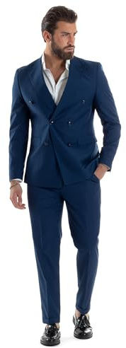 Giosal Abito Uomo Monopetto Vestito Completo Giacca Pantaloni Elegante Vari Colori (IT, Numero, 46, Regular, Regular, Blu Chiaro Doppiopetto)